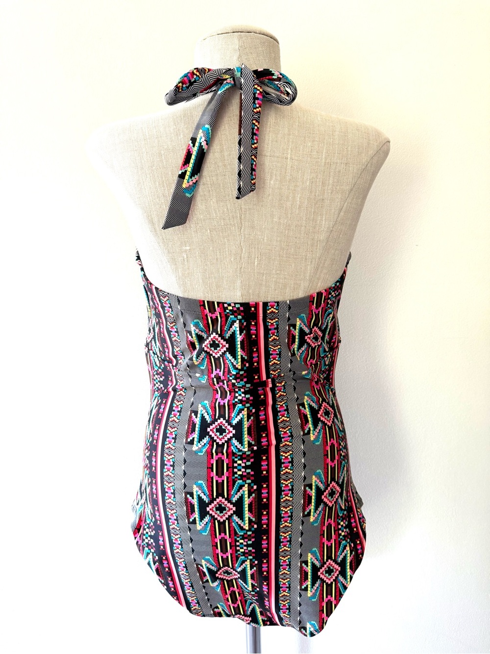 Forever 21 Black & Multicolor High-Neck Tribal Halter Swimsuit - Picture 11 of 11